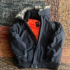 GAP Dark Jacket with Faux Fur and Orange Lining